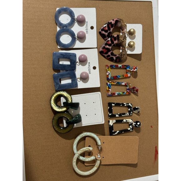 Beonon Trendy Acrylic Statement Earrings Set – Geometric & Colorful Drop Designs - Picture 2 of 6